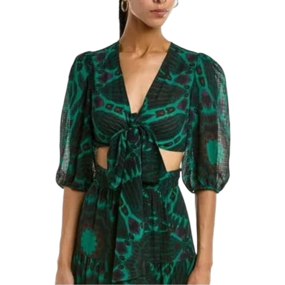 NWT Ba&sh Cally Green Balloon Half Sleeve Wrap Gauzy Top US 8